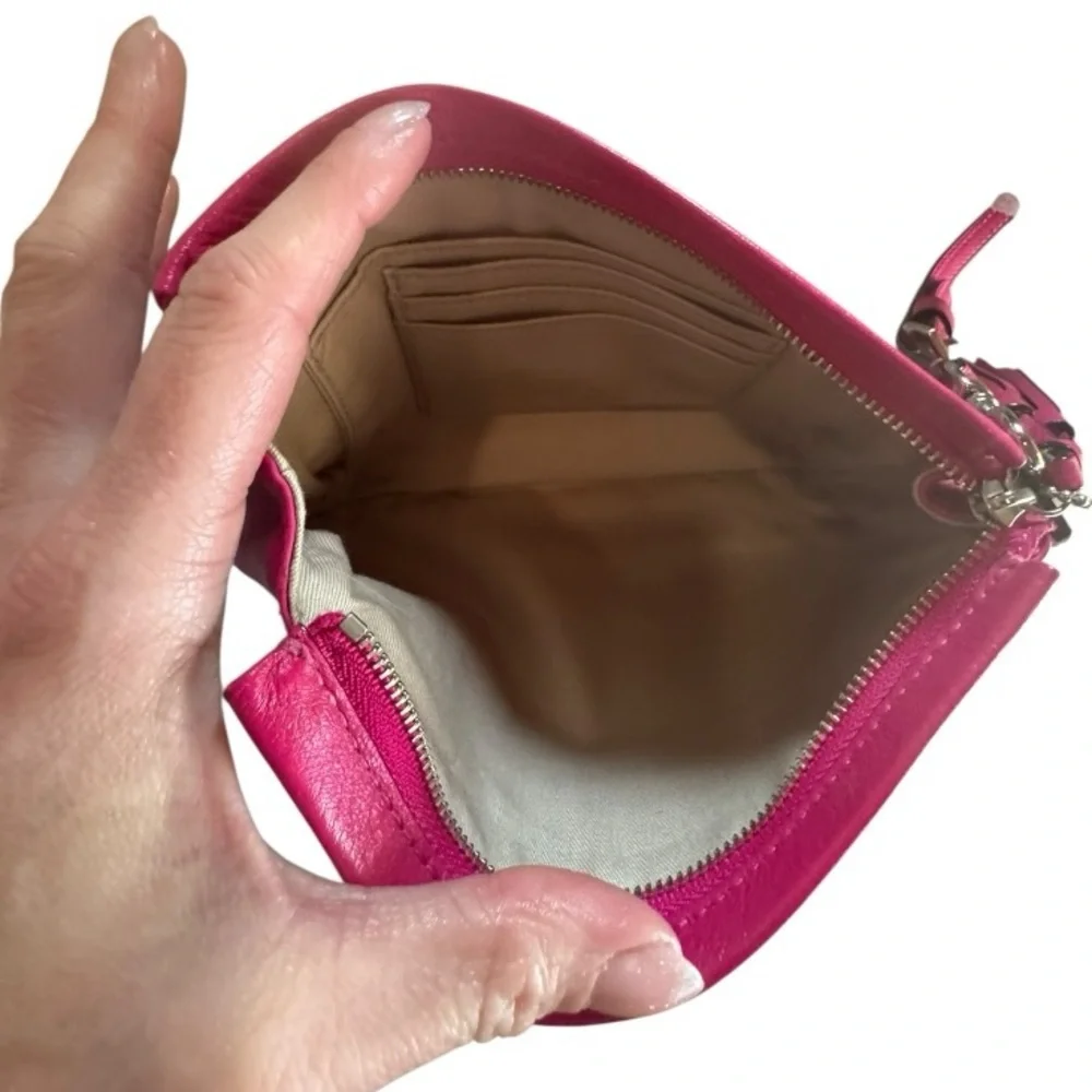 COACH Legacy Hot Pink Leather Wristlet with Silver Hardware